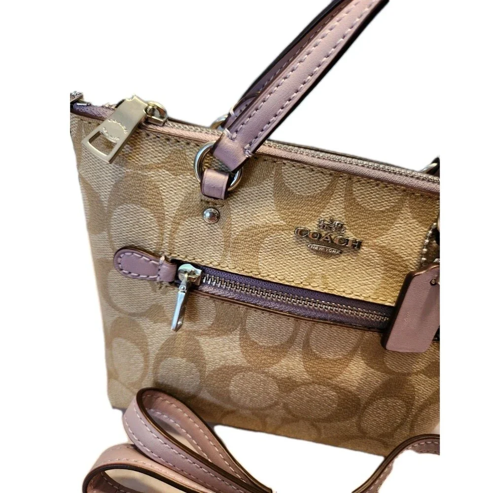 Coach Mini Gallery Satchel Crossbody In Signature Canvas 2 way Taupe Lilac NEW - Picture 5 of 16
